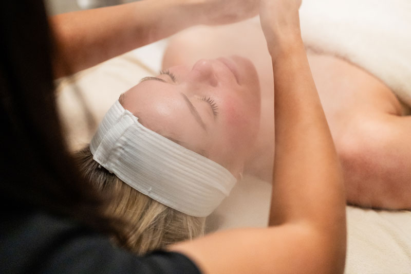 A woman gets a facial and medium chemical peel at a facial spa near Dallas, TX.